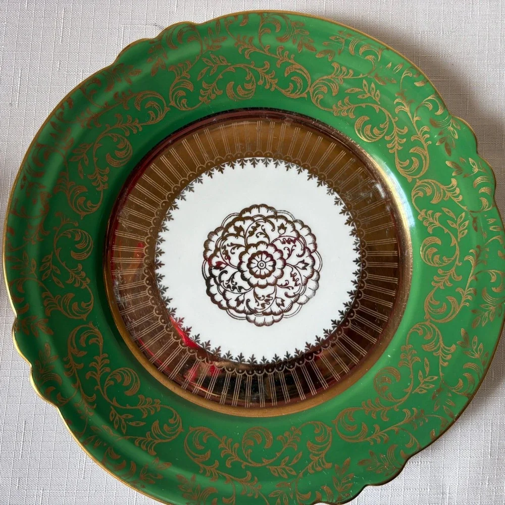 Ilmenau Graf von Henneberg Green Gold Porcelain Teacup Trio